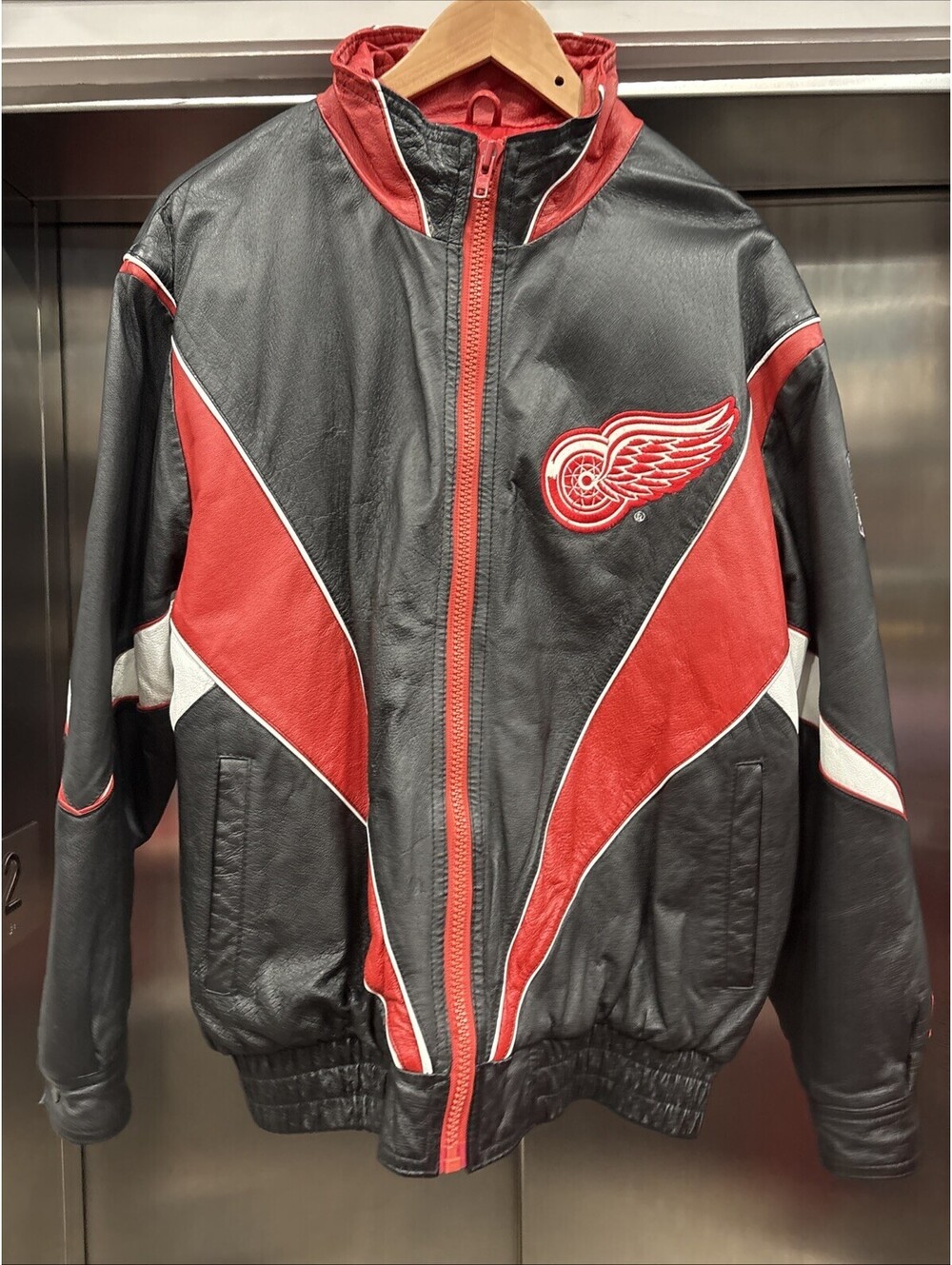 Vintage Detroit Red Wings Leather Zip Up Jacket Western sz M